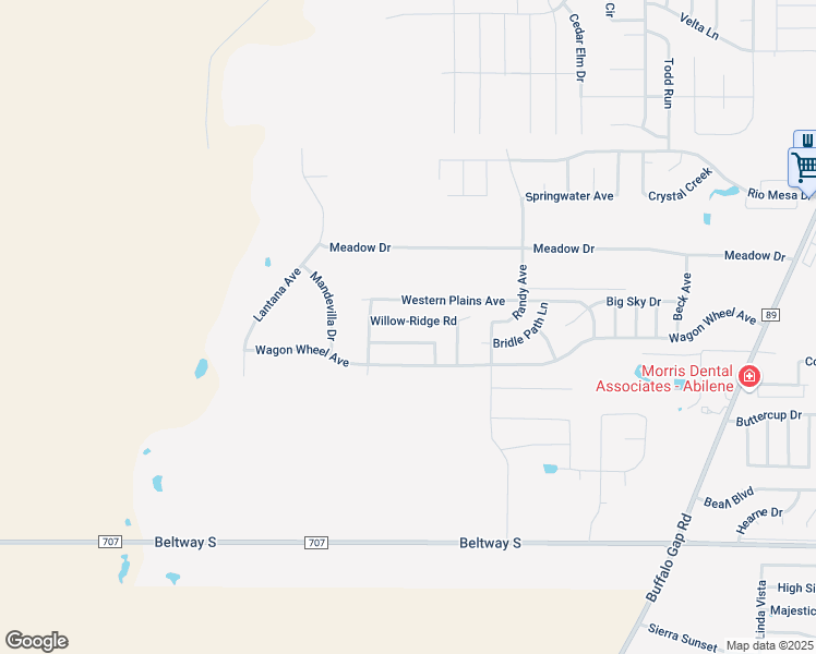 map of restaurants, bars, coffee shops, grocery stores, and more near 5417 Willow-Ridge Road in Abilene