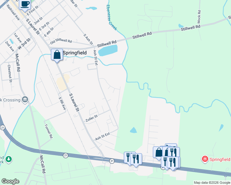 map of restaurants, bars, coffee shops, grocery stores, and more near 227 Fawn Ct in Springfield