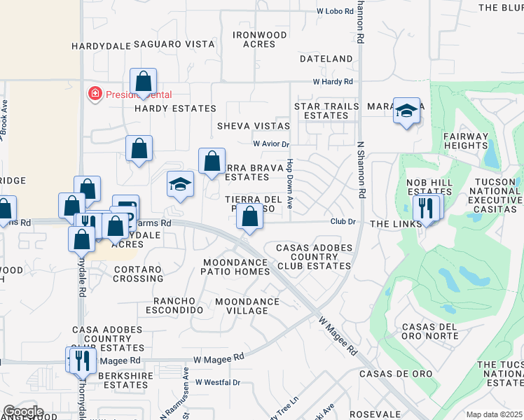 map of restaurants, bars, coffee shops, grocery stores, and more near 3218 West Calle De Manzanillo in Tucson