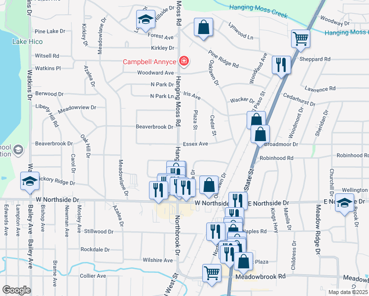 map of restaurants, bars, coffee shops, grocery stores, and more near 4025 Hanging Moss Road in Jackson