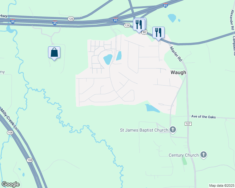 map of restaurants, bars, coffee shops, grocery stores, and more near 480 Stone Park Boulevard in Pike Road