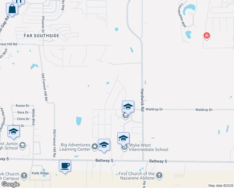 map of restaurants, bars, coffee shops, grocery stores, and more near 7433 Tuscany Drive in Abilene