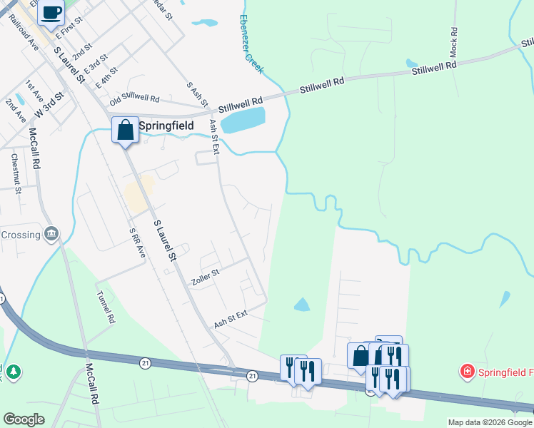map of restaurants, bars, coffee shops, grocery stores, and more near 227 Fawn Court in Springfield