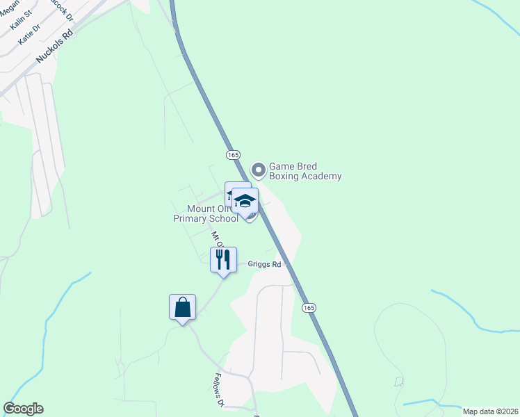 map of restaurants, bars, coffee shops, grocery stores, and more near 454 Alabama 165 in Fort Mitchell