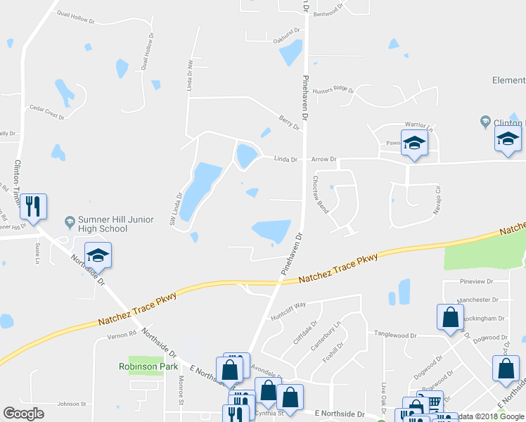 map of restaurants, bars, coffee shops, grocery stores, and more near 107 Pinehaven Cove in Clinton
