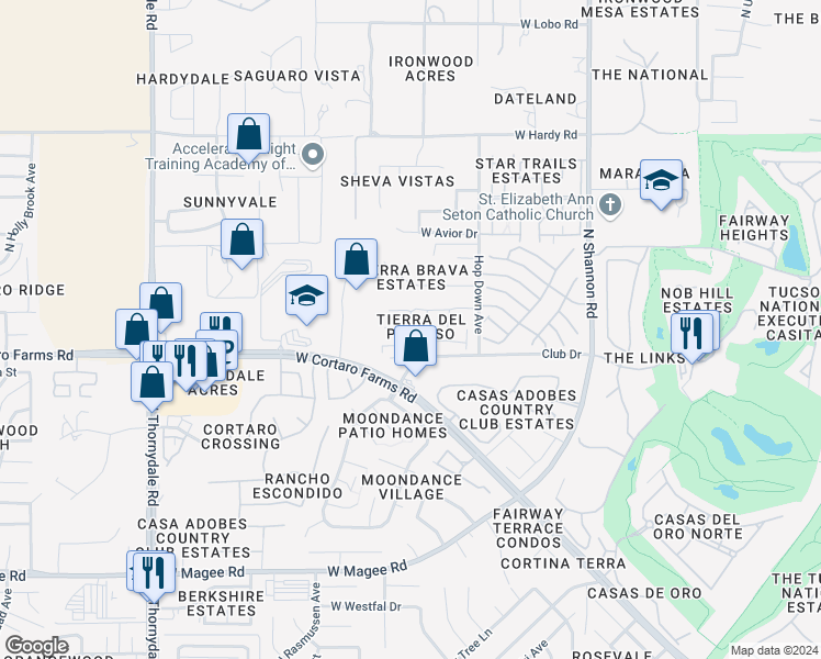 map of restaurants, bars, coffee shops, grocery stores, and more near 8448 North Treece Way in Tucson