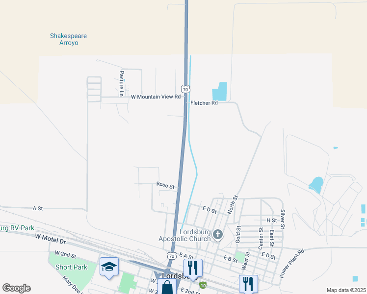 map of restaurants, bars, coffee shops, grocery stores, and more near Duncan Highway in Lordsburg
