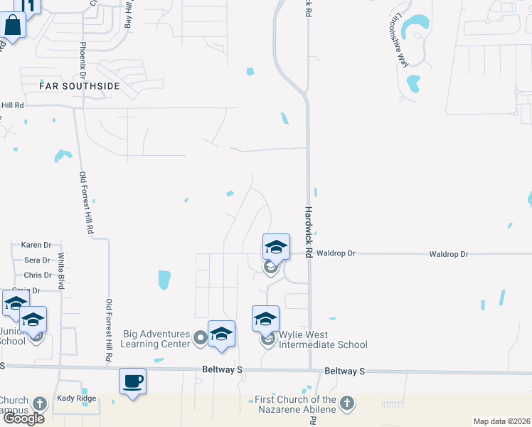 map of restaurants, bars, coffee shops, grocery stores, and more near 7449 Olive Grove Avenue in Abilene