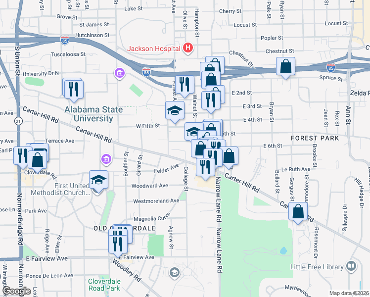 map of restaurants, bars, coffee shops, grocery stores, and more near 2045 Hazel Hedge Lane in Montgomery