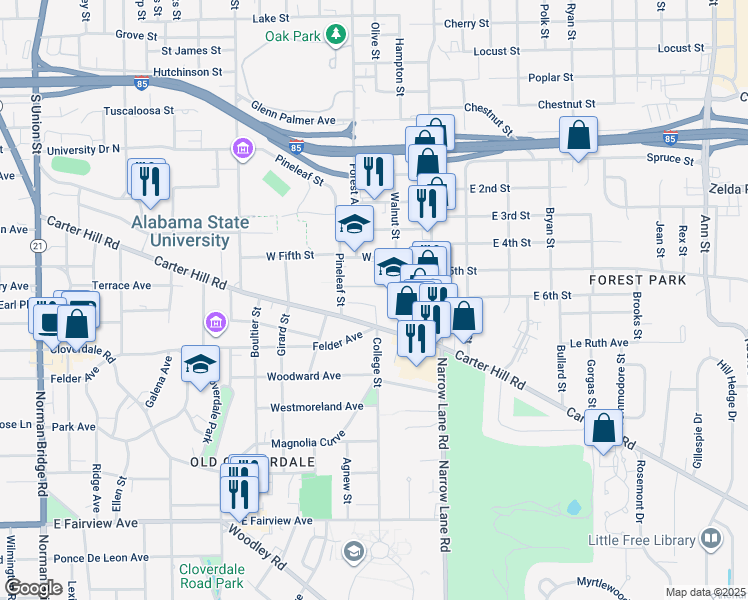 map of restaurants, bars, coffee shops, grocery stores, and more near 2043 Hazel Hedge Lane in Montgomery