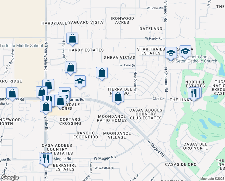 map of restaurants, bars, coffee shops, grocery stores, and more near 3296 West Placita de la Tularosa in Tucson