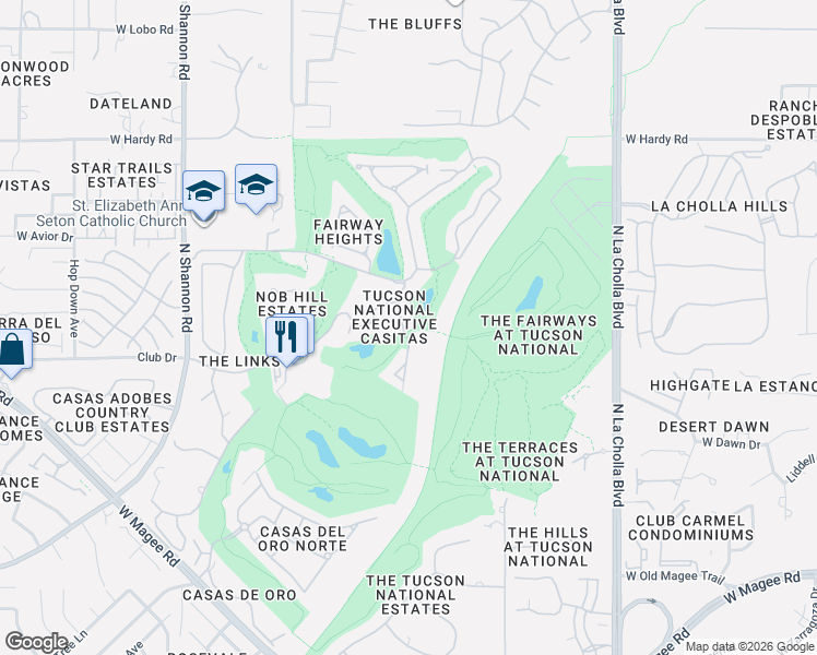 map of restaurants, bars, coffee shops, grocery stores, and more near 8440 North Lee Trevino Drive in Tucson