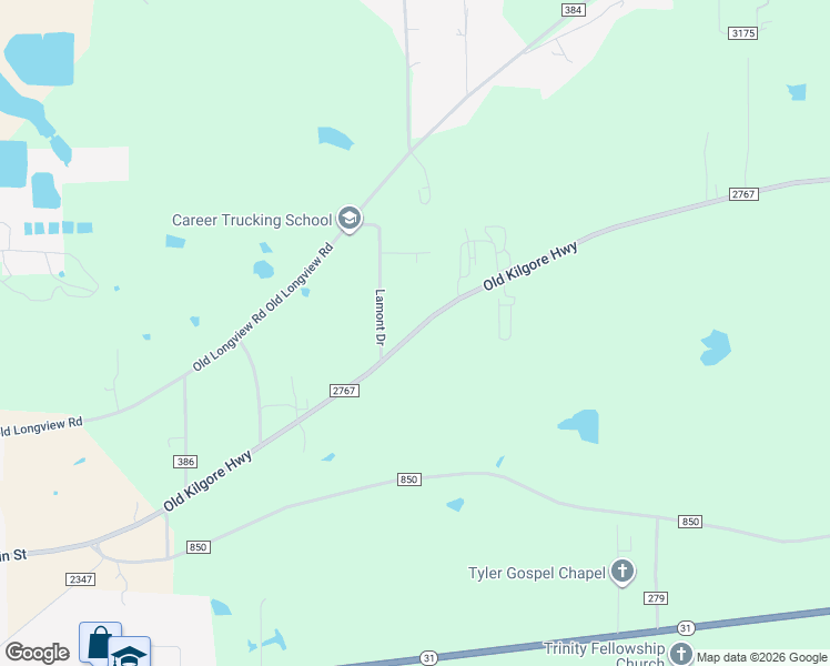 map of restaurants, bars, coffee shops, grocery stores, and more near 8166 Farm to Market Road 2767 in Tyler