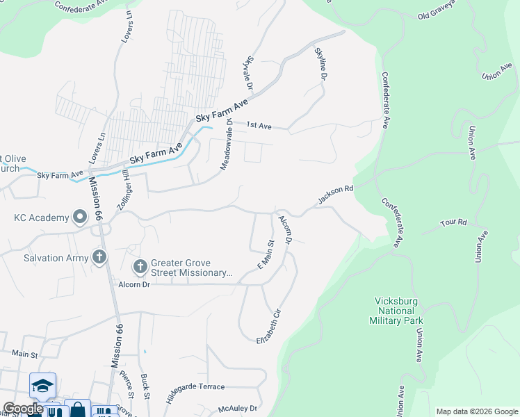 map of restaurants, bars, coffee shops, grocery stores, and more near 2012 Martin Luther King Junior Boulevard in Vicksburg