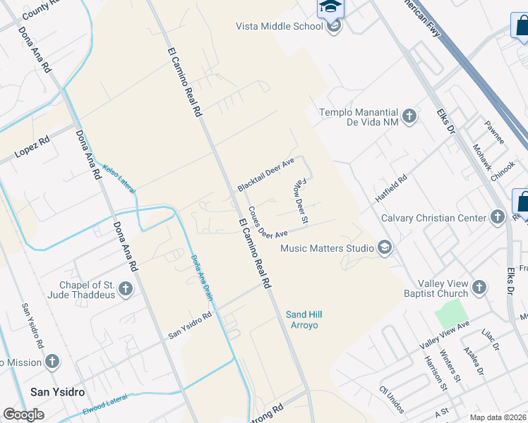 map of restaurants, bars, coffee shops, grocery stores, and more near Coues Deer Aveunue in Las Cruces