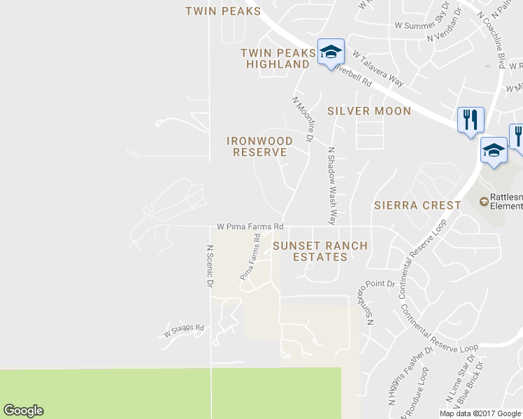map of restaurants, bars, coffee shops, grocery stores, and more near 8457 N Ironwood Reserve Way in Tucson