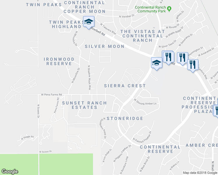 map of restaurants, bars, coffee shops, grocery stores, and more near 7717 West Break Water Court in Tucson