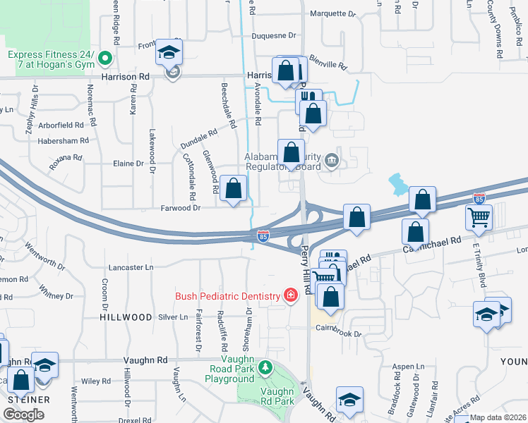 map of restaurants, bars, coffee shops, grocery stores, and more near Perry Hill Road in Montgomery