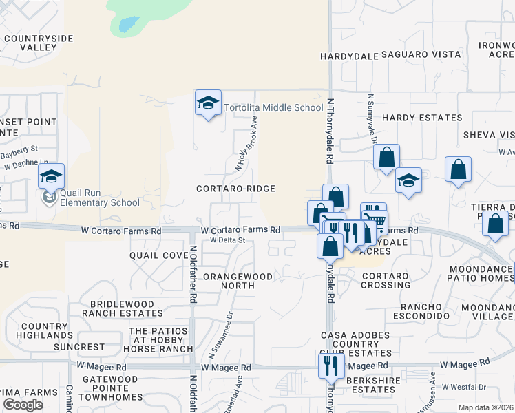 map of restaurants, bars, coffee shops, grocery stores, and more near 4000 West Bayou Place in Tucson