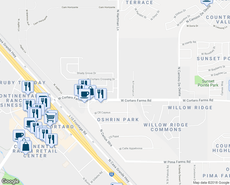 map of restaurants, bars, coffee shops, grocery stores, and more near in Marana