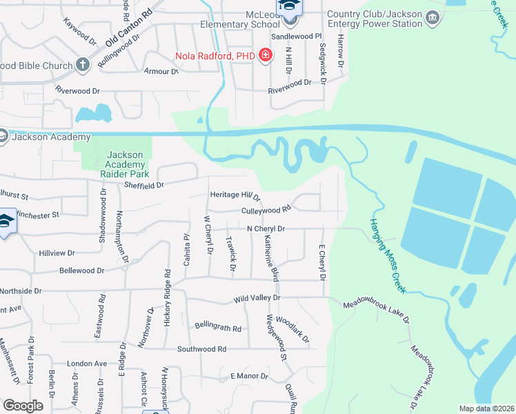 map of restaurants, bars, coffee shops, grocery stores, and more near 2404 North Cheryl Drive in Jackson