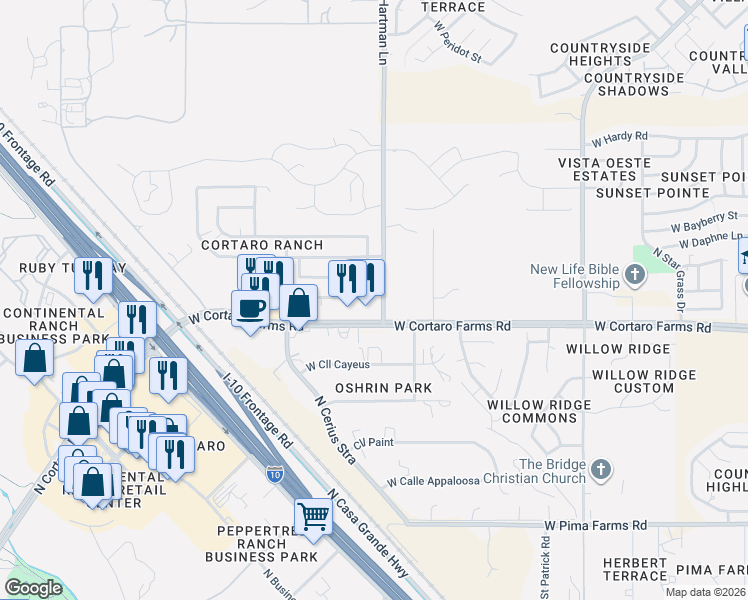 map of restaurants, bars, coffee shops, grocery stores, and more near in Marana