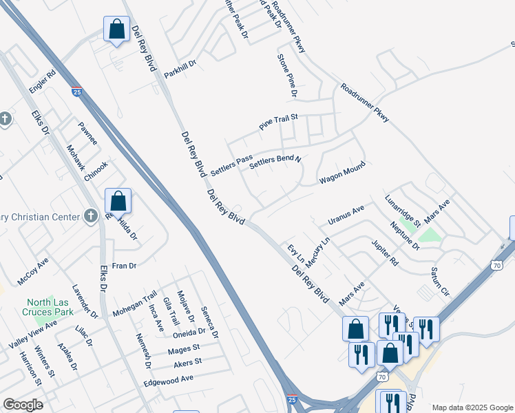 map of restaurants, bars, coffee shops, grocery stores, and more near 1901-1915 Ironwood Court in Las Cruces