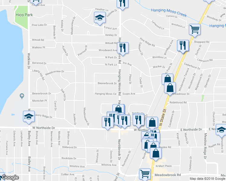 map of restaurants, bars, coffee shops, grocery stores, and more near 337 Beaverbrook Drive in Jackson
