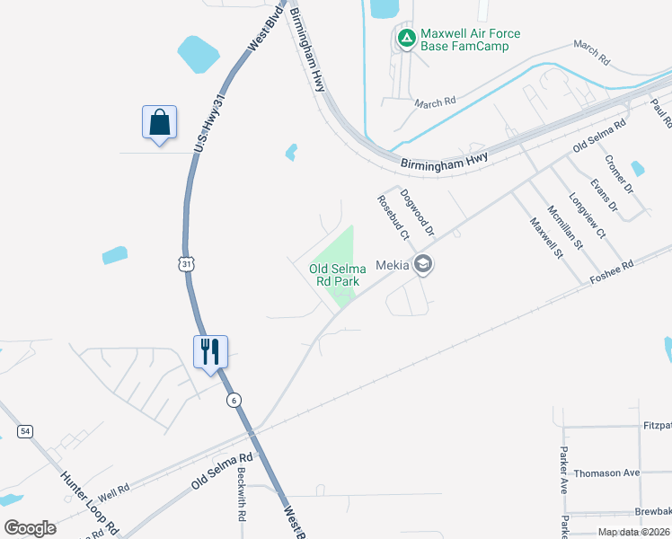 map of restaurants, bars, coffee shops, grocery stores, and more near 3200 Old Selma Road in Montgomery