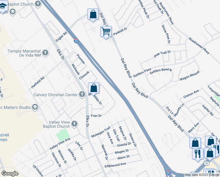 map of restaurants, bars, coffee shops, grocery stores, and more near 156 Shawnee in Las Cruces