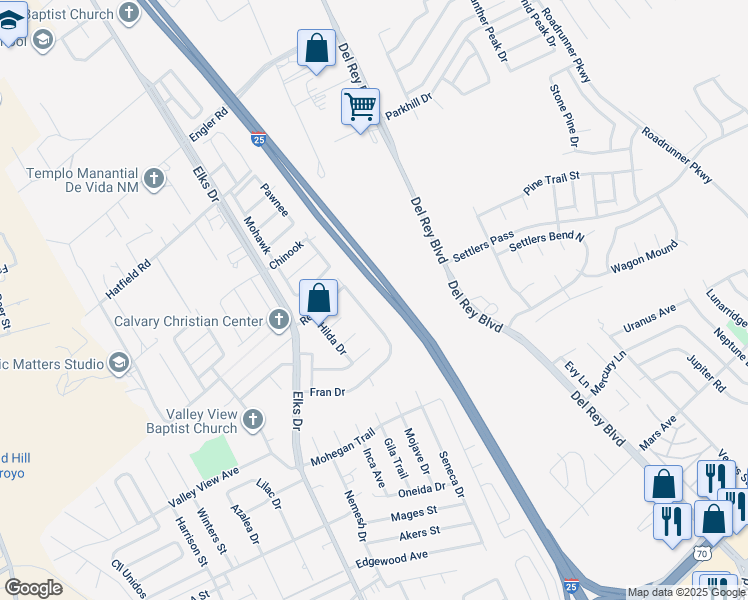 map of restaurants, bars, coffee shops, grocery stores, and more near 156 Shawnee in Las Cruces