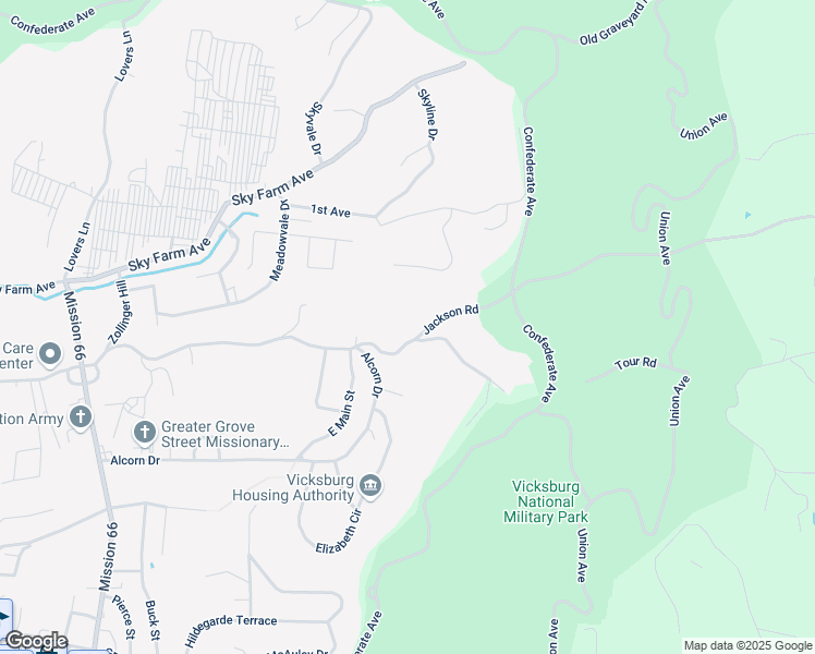 map of restaurants, bars, coffee shops, grocery stores, and more near 2135 Martin Luther King Junior Boulevard in Vicksburg