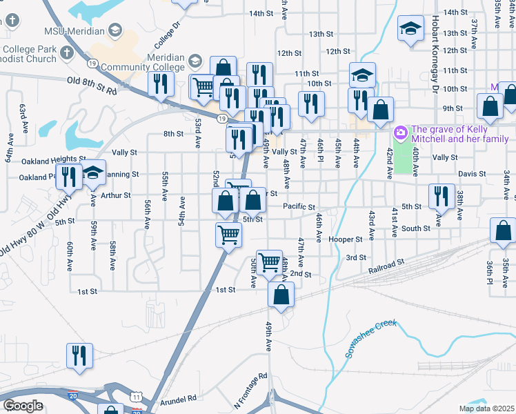 map of restaurants, bars, coffee shops, grocery stores, and more near 4917 Arthur Street in Meridian