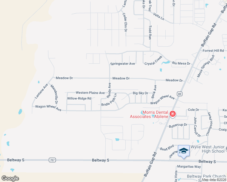 map of restaurants, bars, coffee shops, grocery stores, and more near 5188 Western Plains Avenue in Abilene
