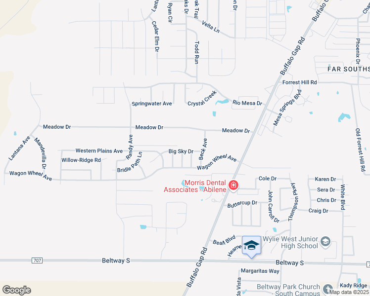 map of restaurants, bars, coffee shops, grocery stores, and more near 5018 Big Sky Drive in Abilene