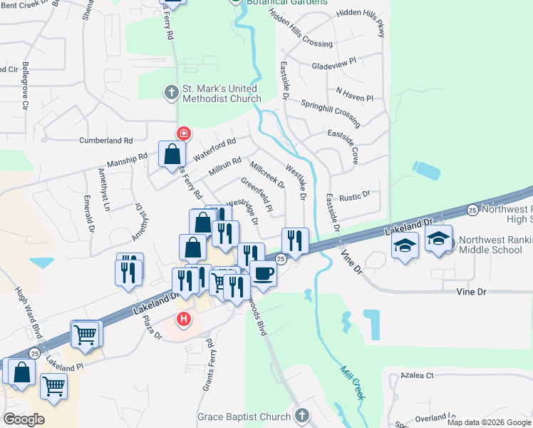 map of restaurants, bars, coffee shops, grocery stores, and more near 228 Greenfield Place in Brandon