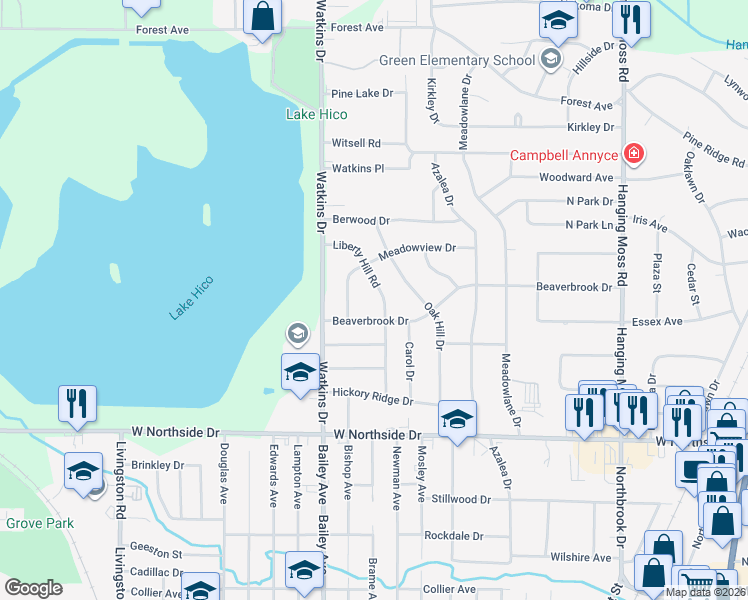 map of restaurants, bars, coffee shops, grocery stores, and more near 4325 Liberty Hill Road in Jackson