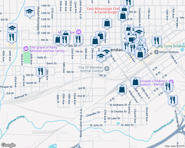 map of restaurants, bars, coffee shops, grocery stores, and more near 2902 5th Street in Meridian