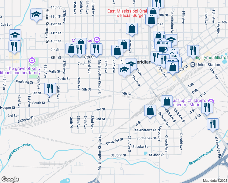 map of restaurants, bars, coffee shops, grocery stores, and more near 2902 5th Street in Meridian