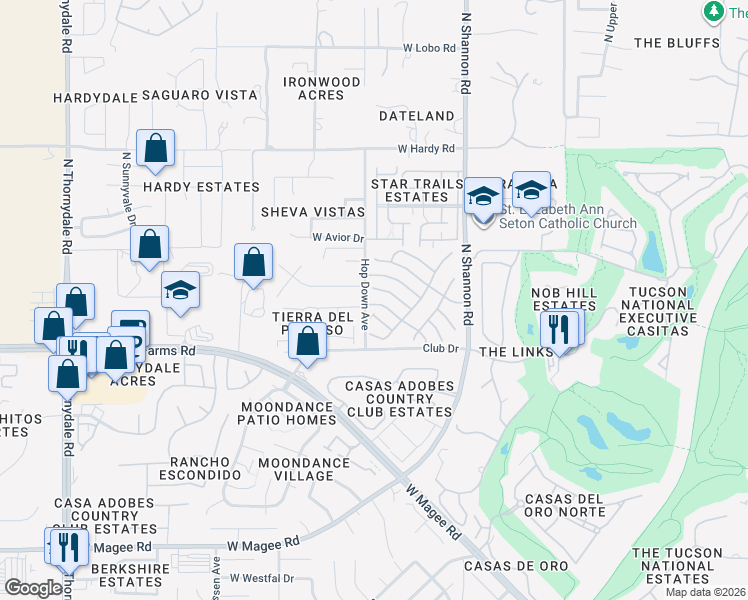 map of restaurants, bars, coffee shops, grocery stores, and more near 3090 West Country Fair Drive in Tucson
