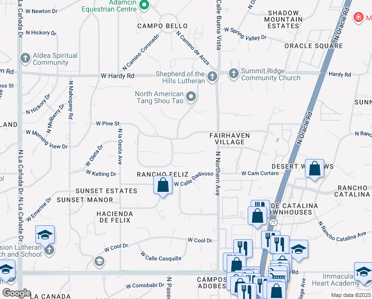 map of restaurants, bars, coffee shops, grocery stores, and more near 766 West Cam Del Oro in Tucson