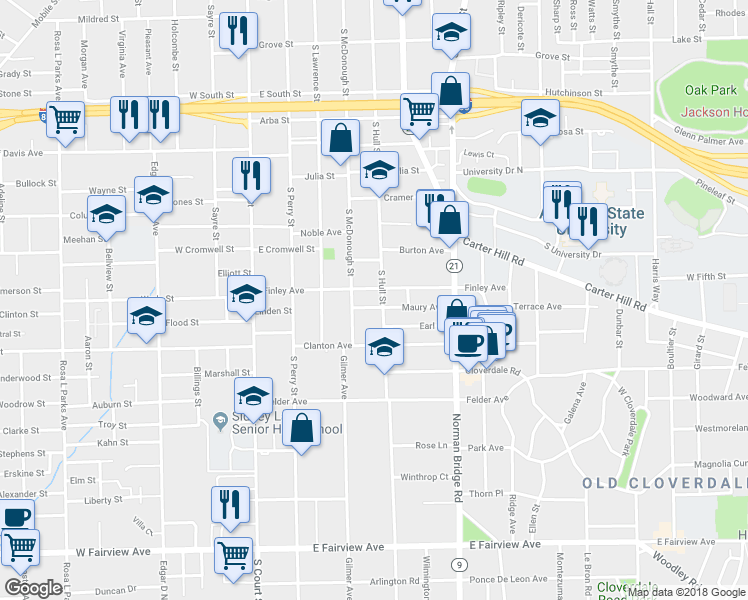 map of restaurants, bars, coffee shops, grocery stores, and more near 312 Finley Avenue in Montgomery