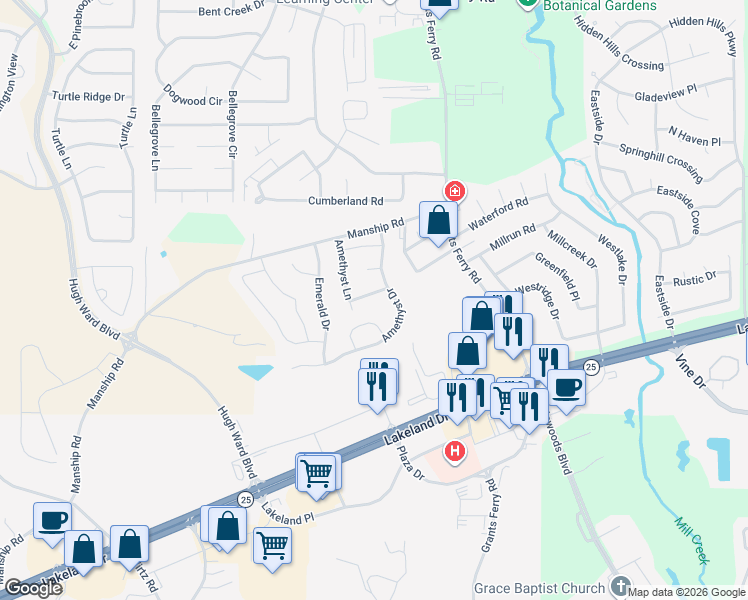 map of restaurants, bars, coffee shops, grocery stores, and more near 310 Siltstone Ridge in Brandon