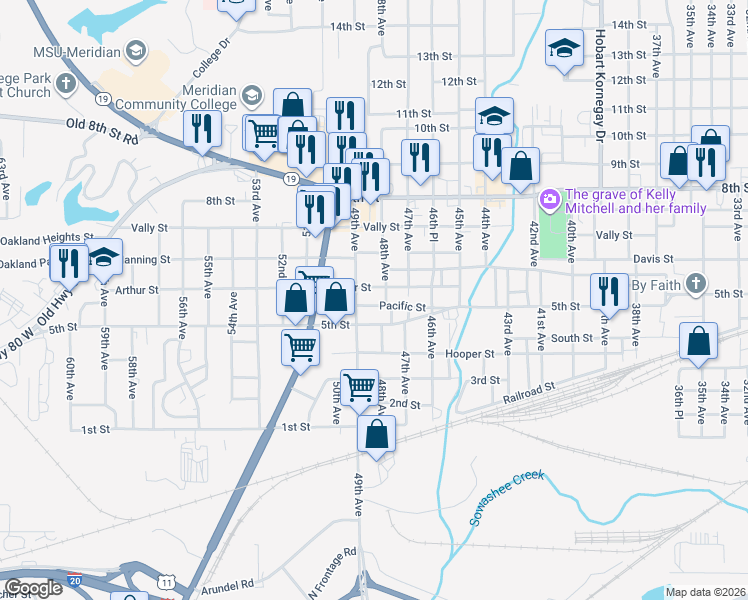 map of restaurants, bars, coffee shops, grocery stores, and more near 4811 Arthur Street in Meridian