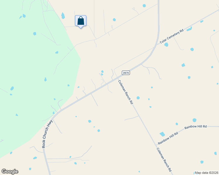 map of restaurants, bars, coffee shops, grocery stores, and more near 1851 Rock Church Highway in Tolar