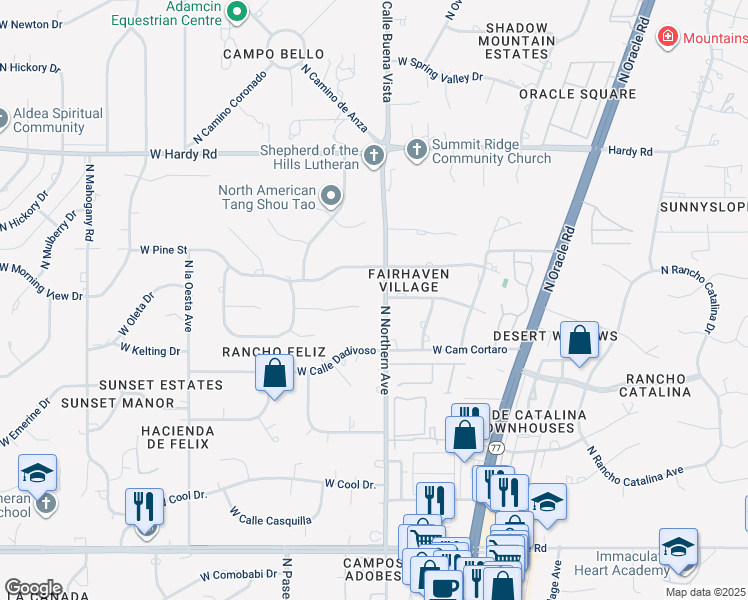 map of restaurants, bars, coffee shops, grocery stores, and more near 634 West Cam Del Oro in Tucson