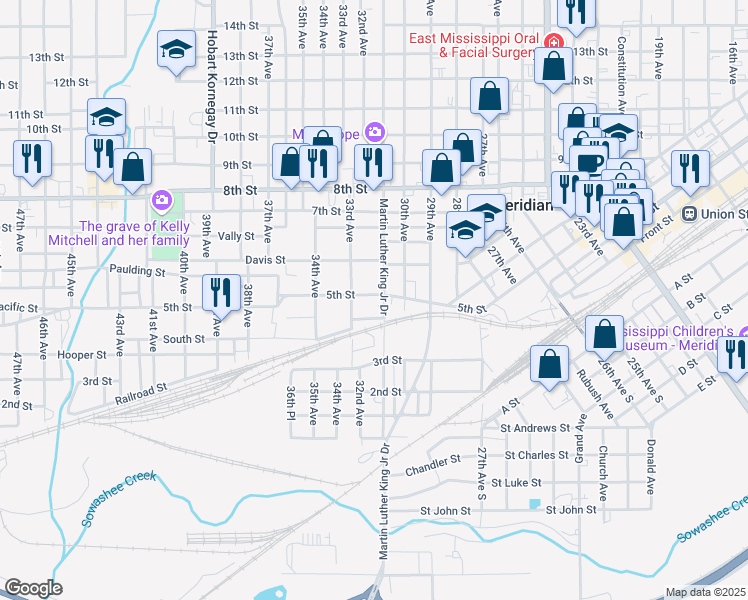 map of restaurants, bars, coffee shops, grocery stores, and more near 3111 5th Street in Meridian