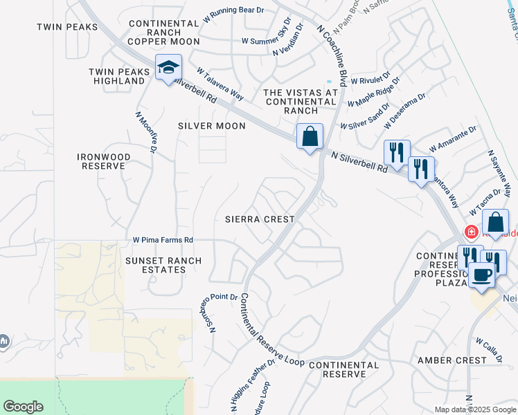 map of restaurants, bars, coffee shops, grocery stores, and more near 7630 West Sugar Ranch Road in Tucson