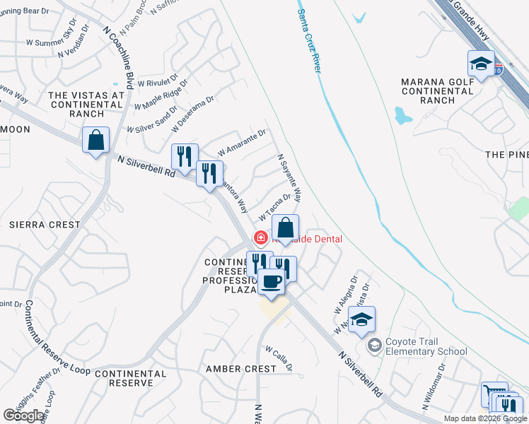 map of restaurants, bars, coffee shops, grocery stores, and more near 6984 West Tacna Drive in Tucson