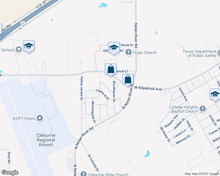 map of restaurants, bars, coffee shops, grocery stores, and more near 2004 Pebblecreek Drive in Cleburne